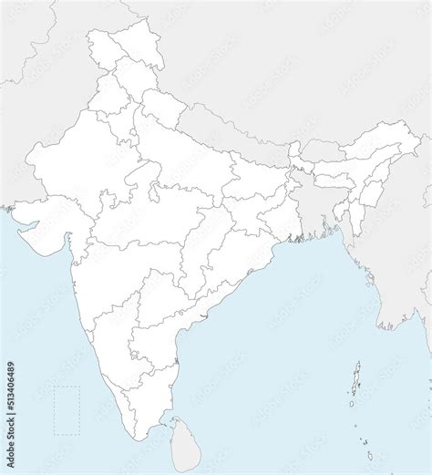 Vector Blank Map Of India With States And Territories And Administrative Divisions And