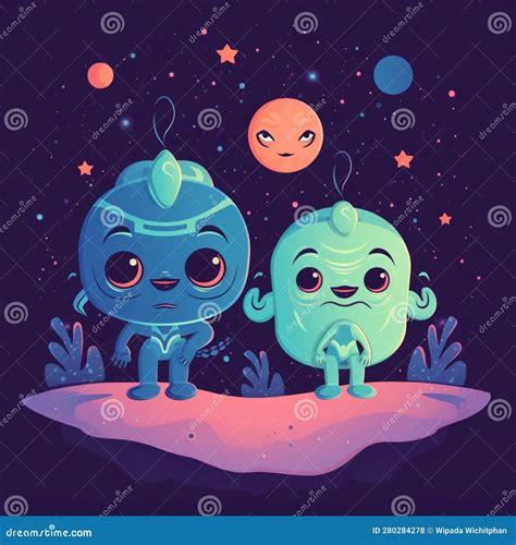 Cute Aliens In The Galaxy Stock Illustration Illustration Of Blue