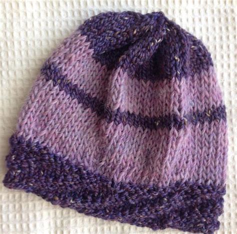 Purple And Lavender Handknit Wool Hat Warm Chemo Cap Toddler Knitted