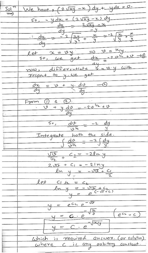 the general solution the equation 2 sqrt { x y } a y cos { sqrt { x y } } b