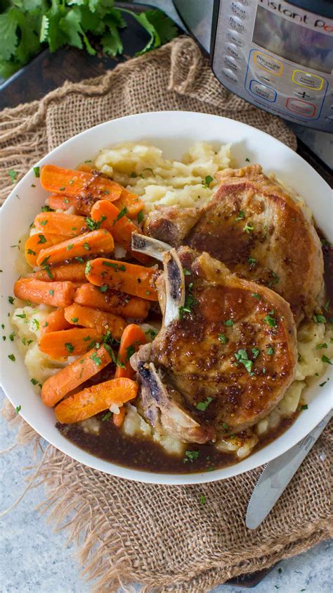 I chose our very favorite slow cooker pork chop recipe to adapt: Instant Pot Apple Cider Pork Chops Video - Sweet and Savory Meals