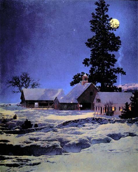 Maxfield Parrish Moonlight Night Winter 1942 Art Deco Print