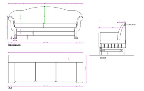 This Sofa Set Block Design In Elevation And Section Detail With Dimwnsion