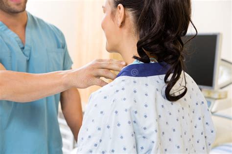 Nurse Examining Patient S Neck Before Ultrasound Stock Image Image Of