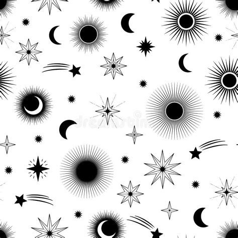 Hand Drawn Seamless Pattern Of Different Sun Moon Stars Celestial