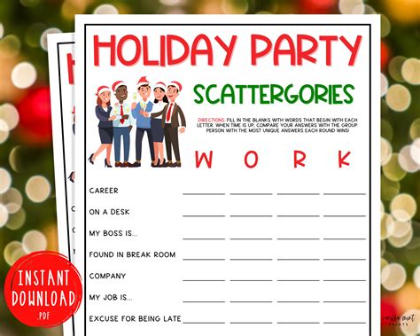 Holiday Office Party Scattergories Game Fun Xmas Games Etsy