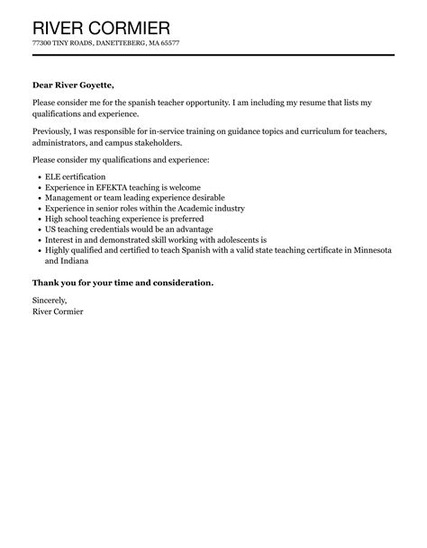 Spanish Teacher Cover Letter Velvet Jobs