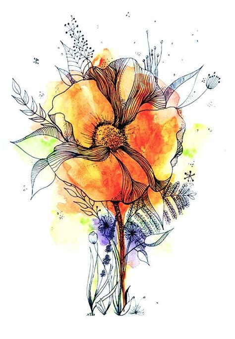 1 Botanical Line Drawing With Water Colour Skillshare Projects