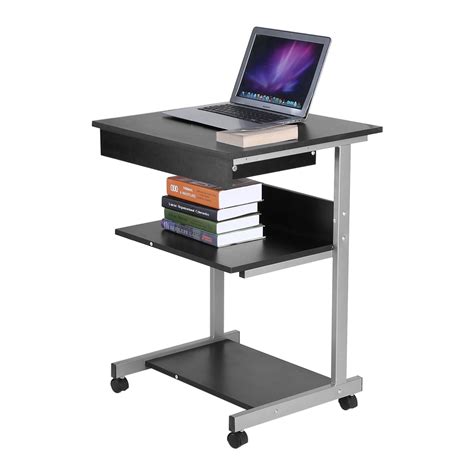 Herchr Portable Modern Wooden Rolling Mobile Standing Computer Laptop