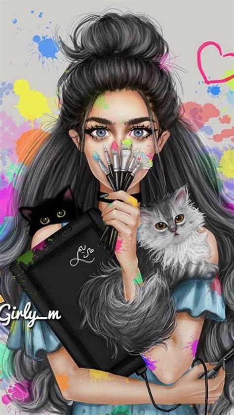 Fondo De Pantalla Mujer Con Gatitos By Coralito Gamer Cartoon Kunst