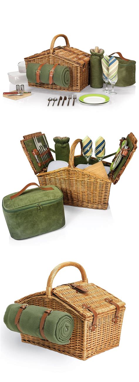 English Style Double Lid Willow Picnic Basket With Service For 2 Picnic Basket Set Wicker