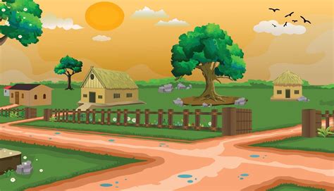 Village Cartoon Background Illustration Morning Background With Sun