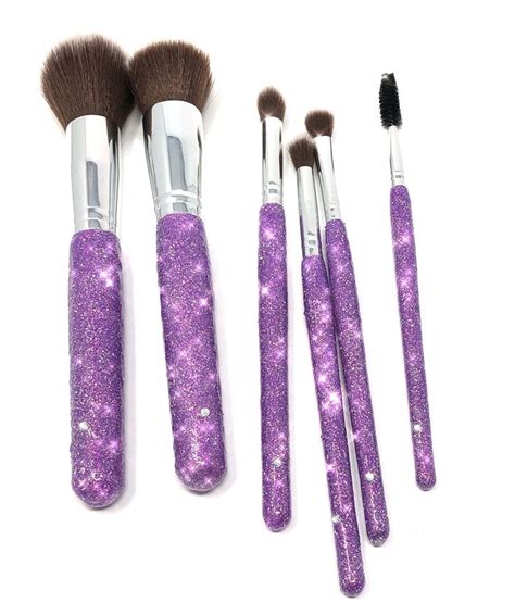 Glitter Makeup Brush Set Of 6 Silver Purple T Customized Etsy