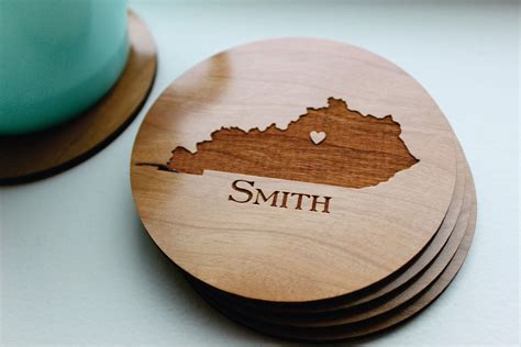 Personalized Wood Coaster Set Of 4 Custom Engraved Coasters Etsy