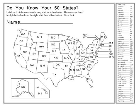 Learning The States Worksheets