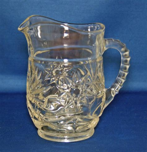 vintage anchor hocking prescut pitcher eapc pressed glass syrup pitcher star of david pattern