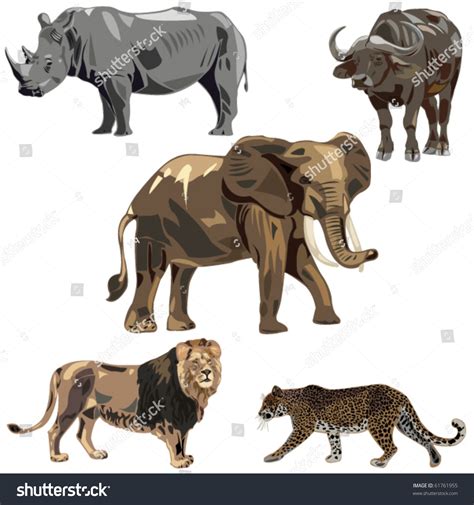 Africas Five Wild Beasts Elephant Rhino Stock Vector 61761955