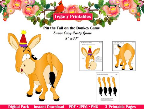 Printable Pin The Tail On The Donkey Game Printable Etsy