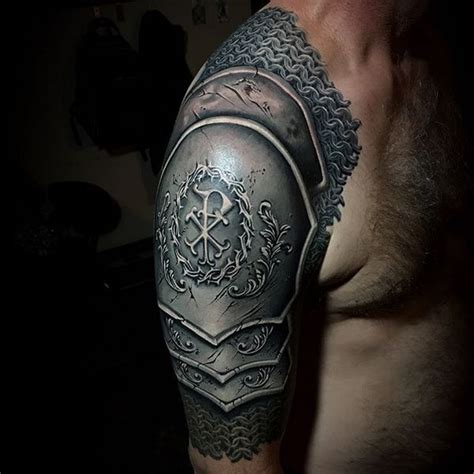 Exceptional Shoulder Tattoos Realistic Armor With Chainmail Design