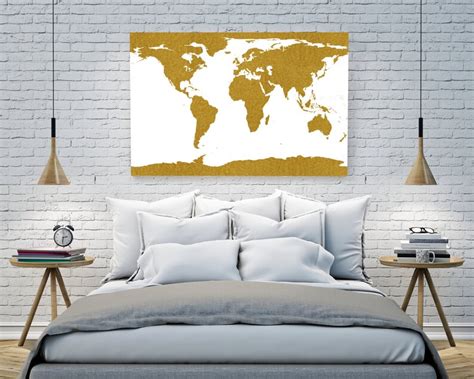 Gold World Map Travel Art Gold World Map Print Etsy