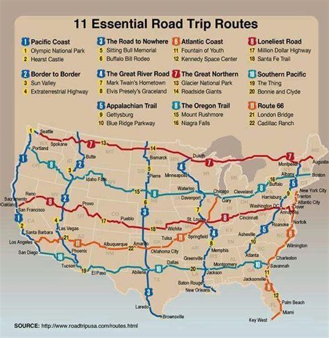 11 Essential Road Trip Routes Road Trip Map Road Trip Routes Road