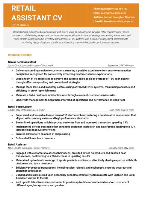 Retail Assistant Cv Example Free Template And How To Write