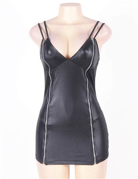 plus size black sexy leather dress ohyeah lingerie
