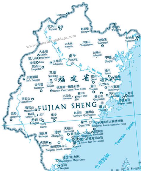 Fujian Attractions Map China Map Fujian Places Of Interest