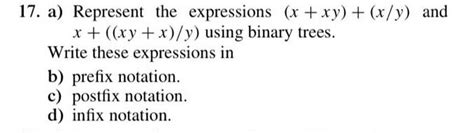 solved 17 a represent the expressions x xy x y and