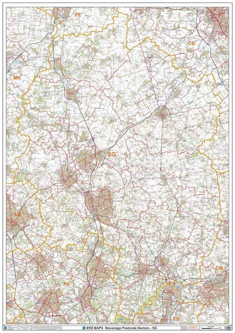 stevenage sg postcode sector wall map