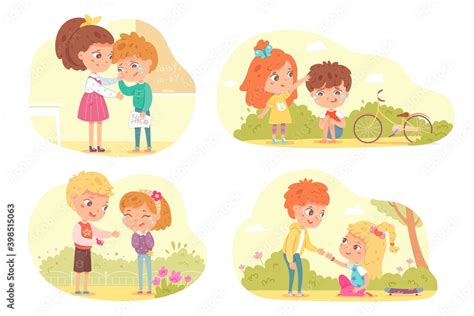 Friends Support And Comfort Sad Kids Set Empathy Compassion And Love
