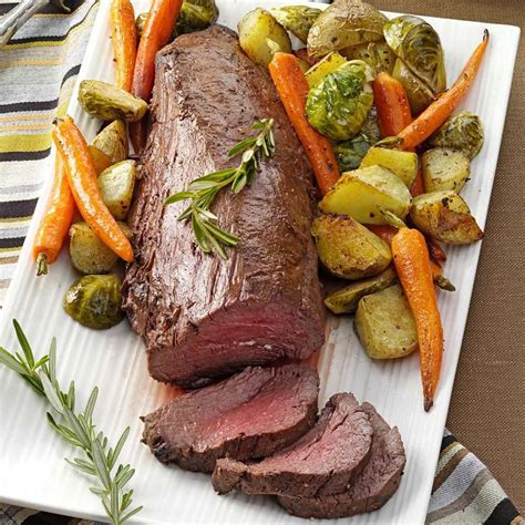 The centrepiece is traditionally a roast turkey, stuffed and served with cranberry sauce (or gravy, or bread sauce) and trimmings. Beef Tenderloin with Roasted Vegetables | Recipe ...