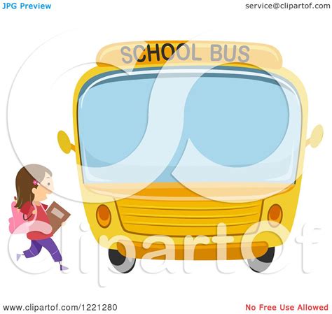 Clipart Of A School Girl Running To A Bus Royalty Free Vector