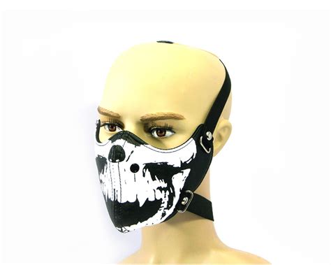 Black Skull Bikers Face Mask Bike Riders Pu Synthetic Leather One