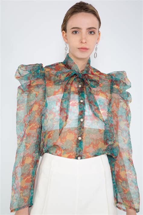 floral print organza blouse with puff sleeves shop beulah style