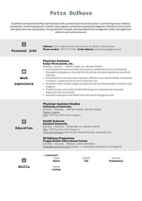 New graduate physician assistant resume template. Physician Cv Example : Physician Assistant Resume Medgeeks : Looking for an internal medicine ...