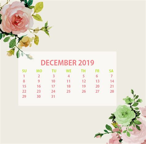 Floral December 2019 Calendar