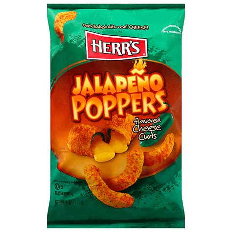 Herrs Jalapeno Poppers Cheese Curls 6 Oz Chips Crisps Pretzels