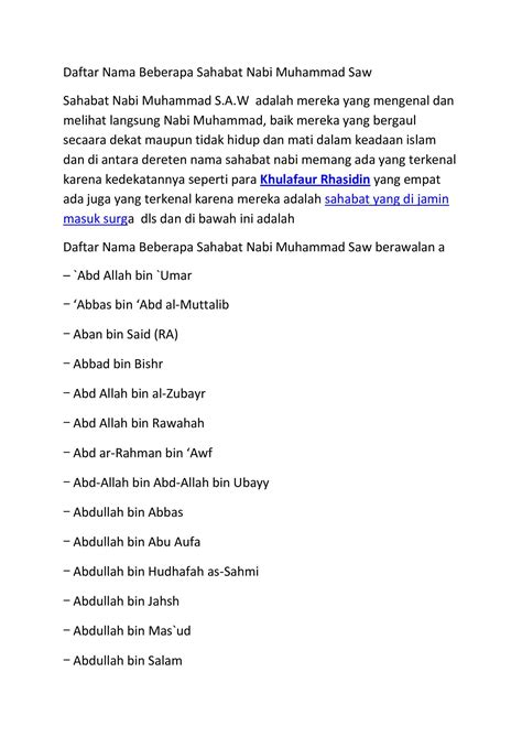 Berisi kajian dan dakwah dari ustadz. Daftar Nama Beberapa Sahabat Nabi Muhammad S.pdf | DocDroid