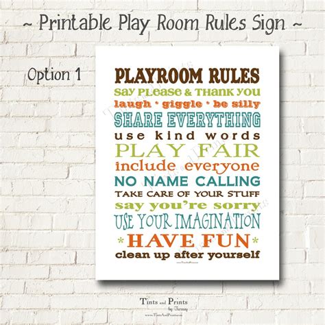 Playroom Rules Subway Art Printable Sign 11x14 2 Color Etsy