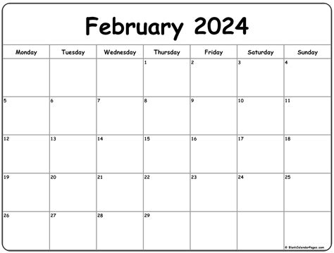 February 2024 Monday Calendar Monday To Sunday