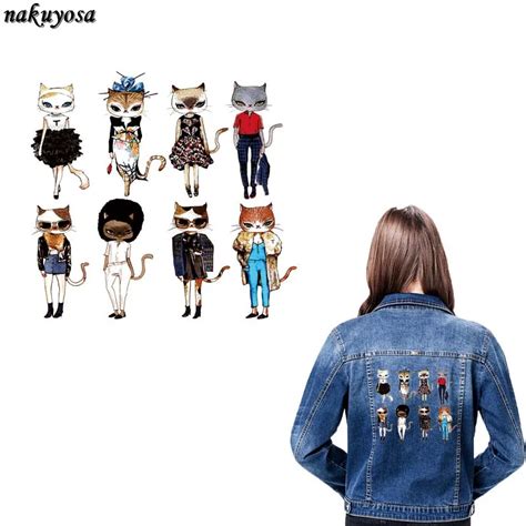 5pcs Fashion Cat Ladies Patches For Jeans Clothes Stickers Iron On