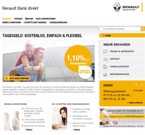 September unsere besucher und ist rund um die uhr auf allen endgeräten erreichbar. Renault Bank direkt - Tagesgeldkonto Test & Erfahrungen ...