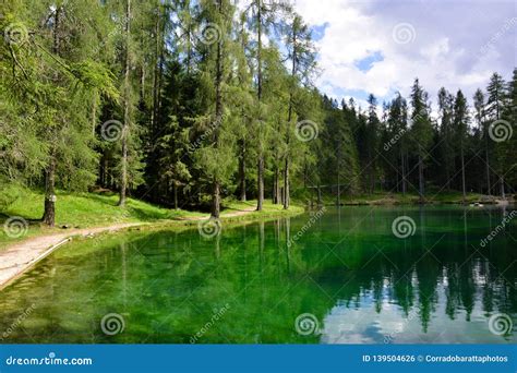 A Beautiful Emerald Green Lake In The Forest Stock Photo Image Of