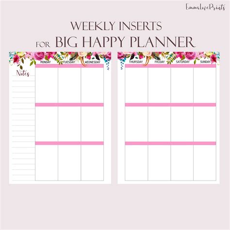 Weekly Planner Pages Printable To Do List Made To Fit Big Happy Planner