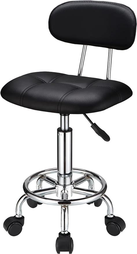 Hmtot Square Rolling Stools With Backrest Height Adjustable Swivel