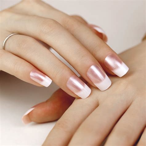 artplus false nails 24pcs natural pink pearl elegant touch french manicure fake nails with glue
