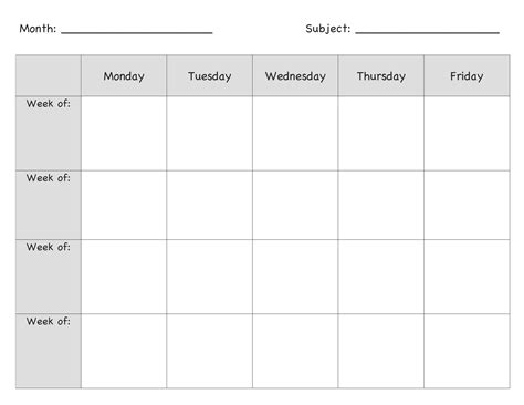 Lesson Plan Template Monthly Lesson Plan Template