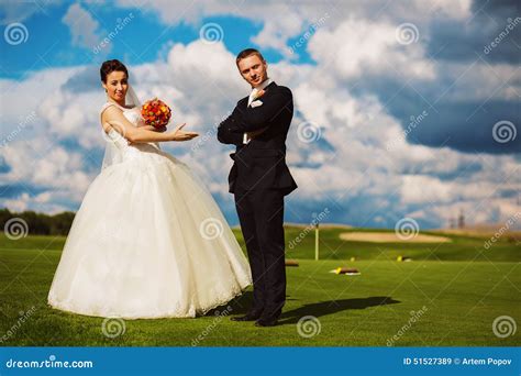 Funny Bride And Groom On Green Field Stock Image Image Of Funny