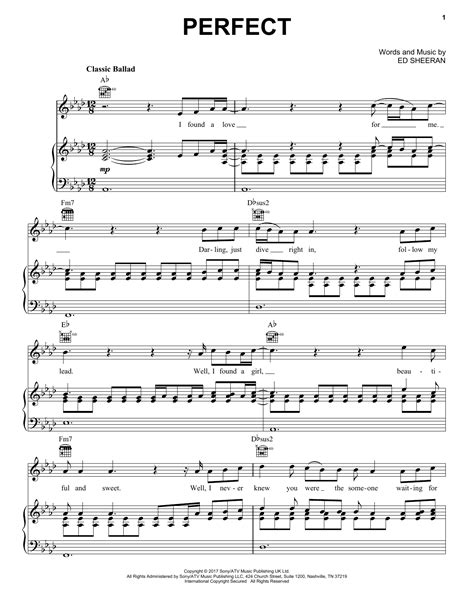 All lyrics, chords & sheet music arrangement on this site are provided for educational purposes only. Partition piano Perfect de Ed Sheeran - Piano Voix Guitare ...